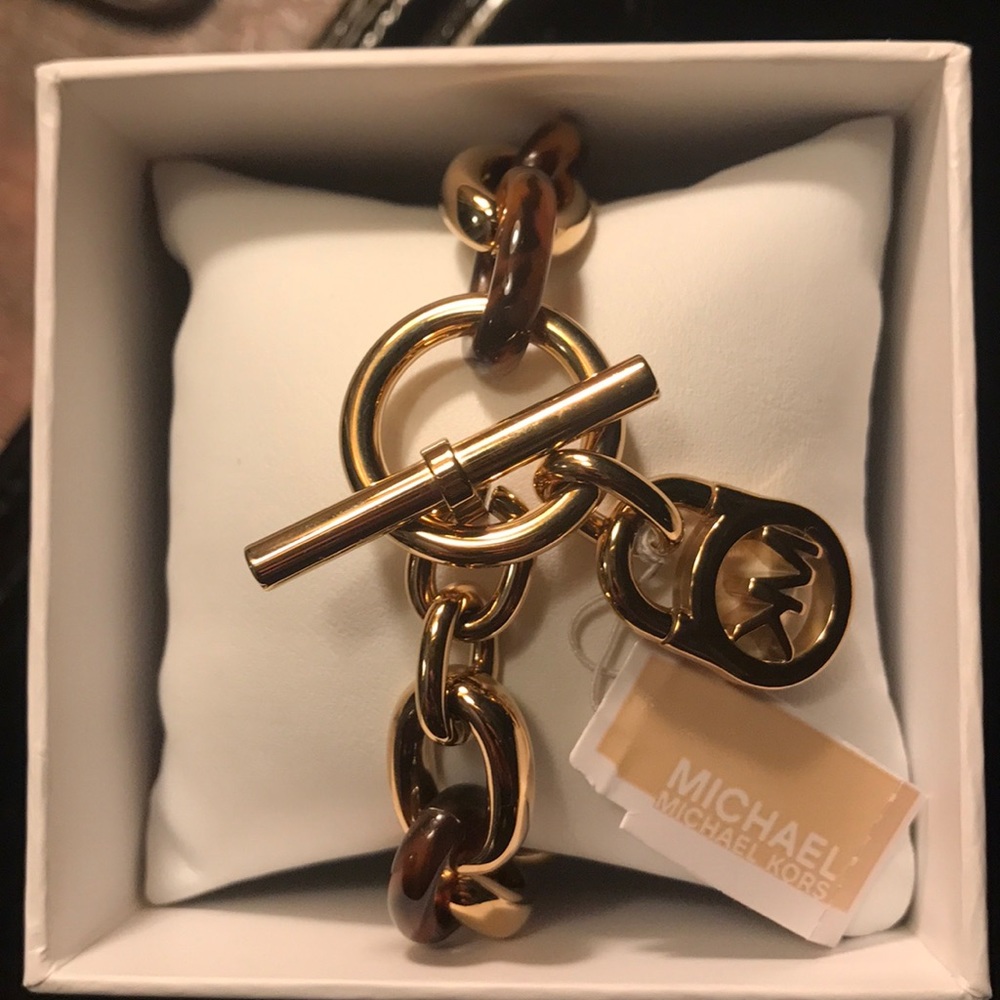Michael Kors chain link gold & tortoise bracelet